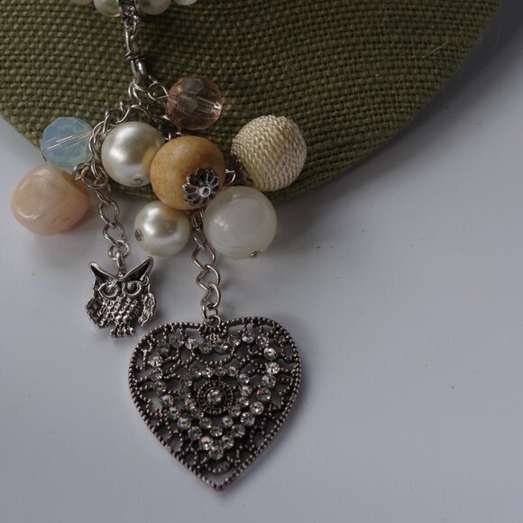 Women`s silver tone heart and owl colorful beads - Picture 1 of 7